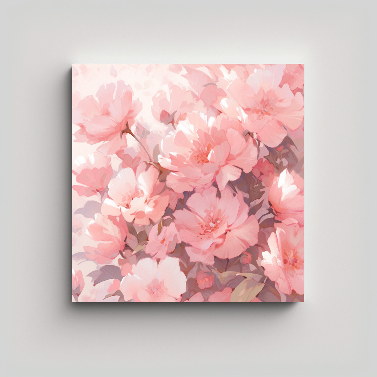 CUADRO EXPRESIVIDAD FLORES ROSADAS EN LIENZO 70X70 CM - 1