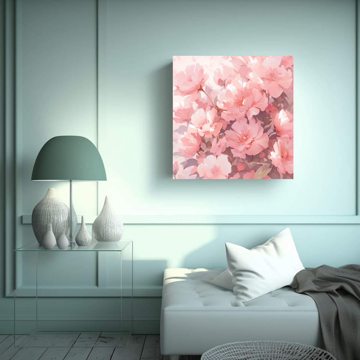 CUADRO EXPRESIVIDAD FLORES ROSADAS EN LIENZO 70X70 CM - 2