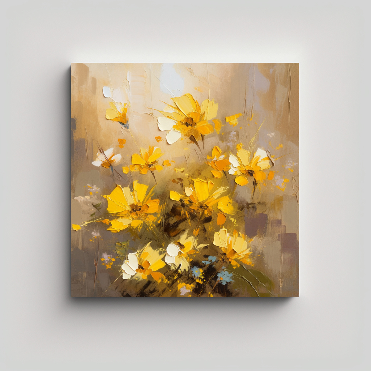 CUADRO DE PARED EN ACUARELA ADORNO AMARILLO Y 40X40 CM - 1