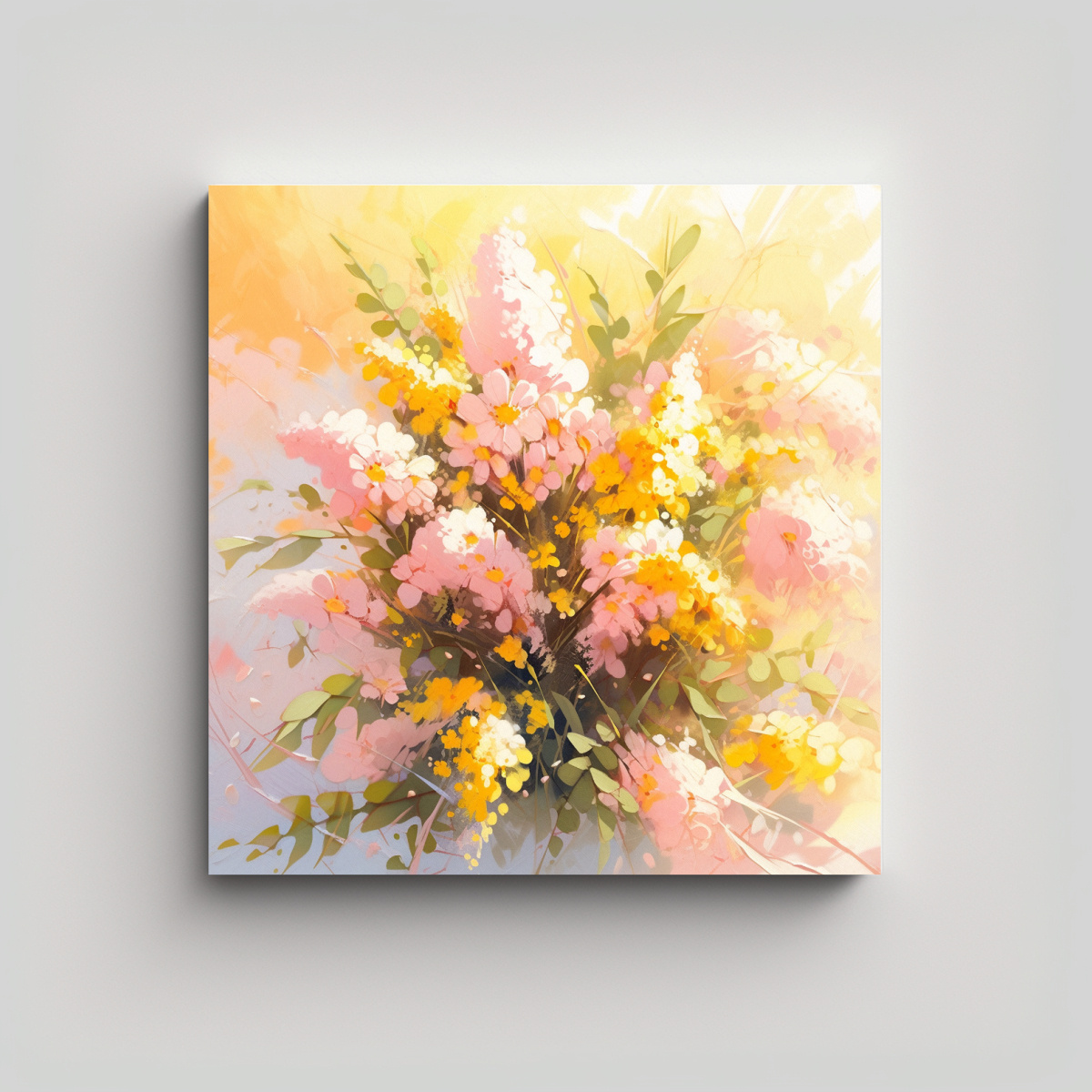 PINTURA EN BASTIDOR FLORAL MODERNA EN AMARILLO Y 100X100 CM - 1