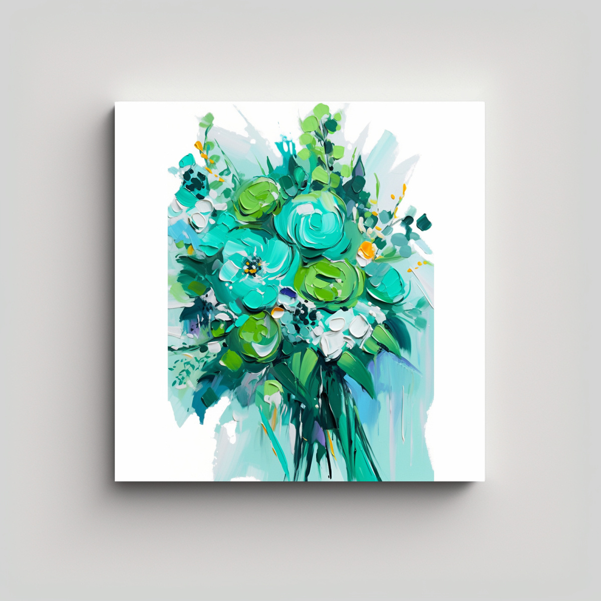 PINTURA EN LIENZO DE FLORES EN COLORES VERDE Y 30X30 CM - 1