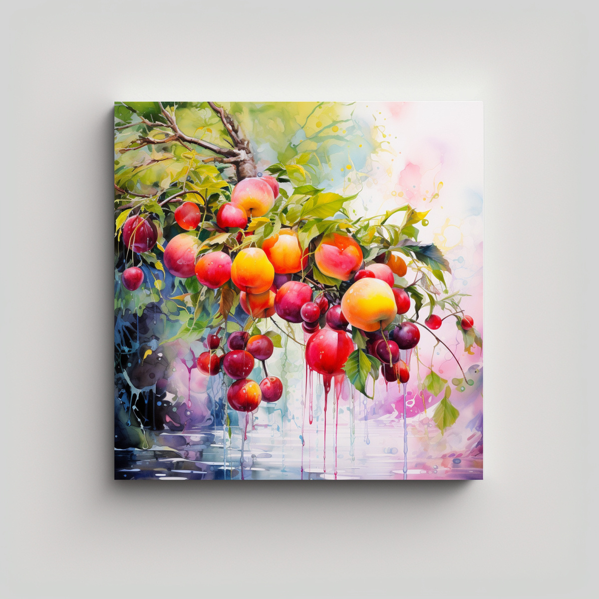 PINTURA ABSTRACTA DE ÁRBOLES FRUTALES EN COLORES 80X80 CM - 1