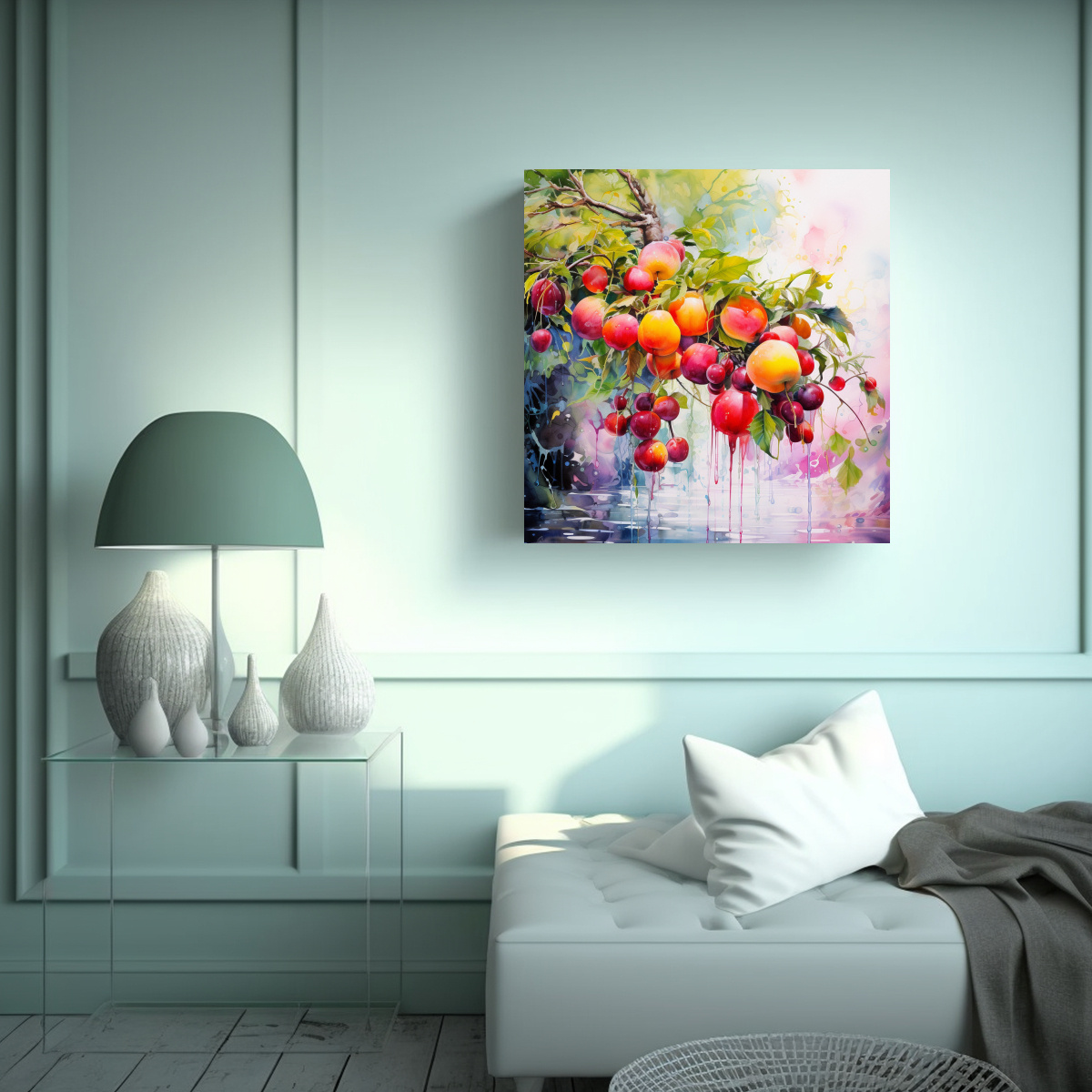 PINTURA ABSTRACTA DE ÁRBOLES FRUTALES EN COLORES 80X80 CM - 2