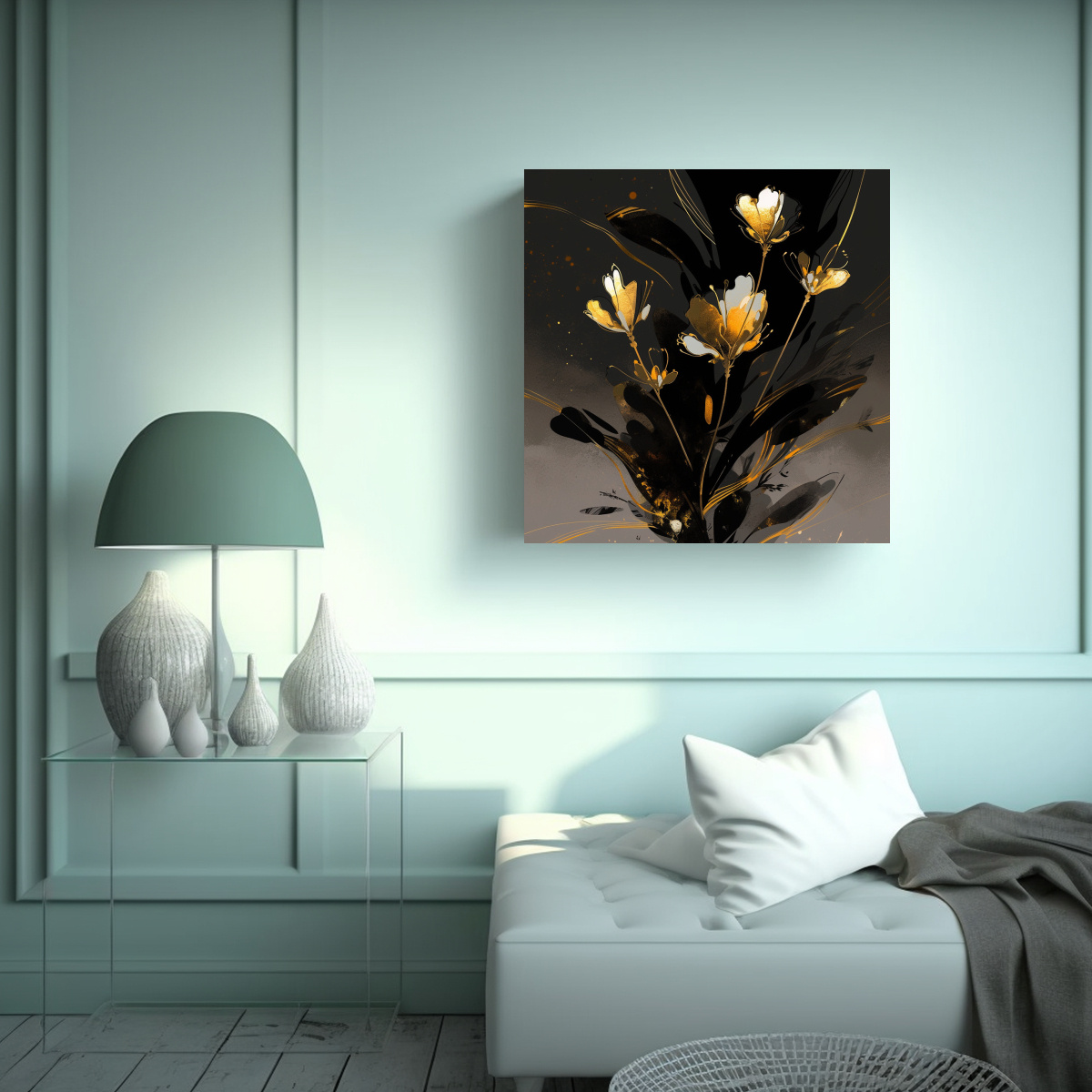 CUADRO MODERNO RESISTENTE GOLD Y NEGRO ATMOSFERA 30X30 CM - 2