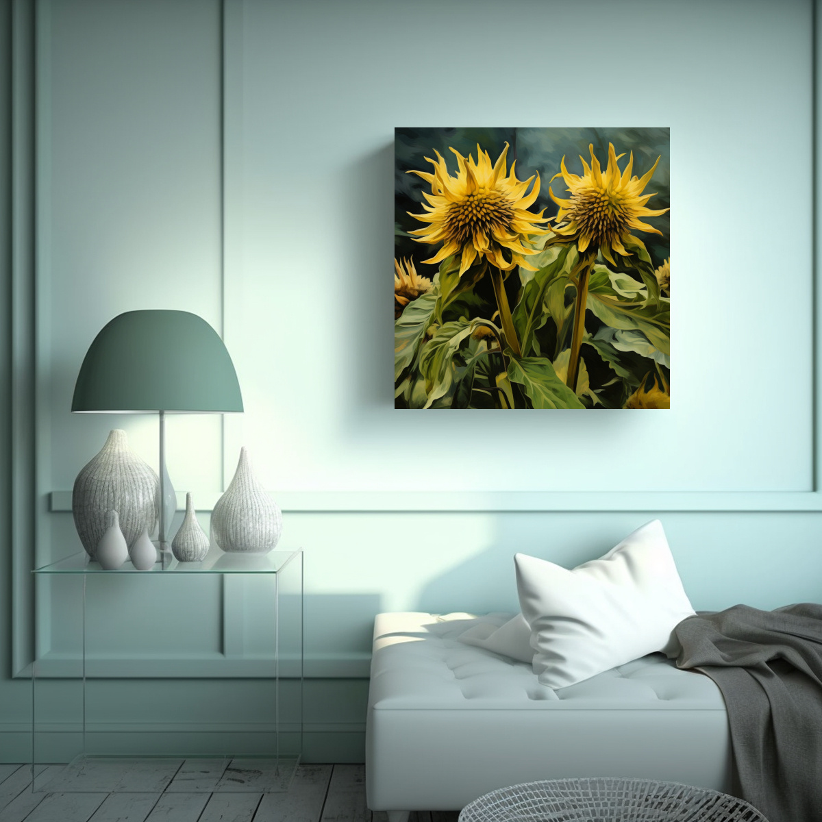 PINTURA ABSTRACTA DE FLORES DE ALCACHOFA DE 60X60 CM - 2