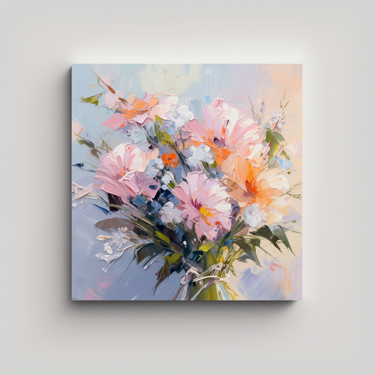 PINTURA FLORAL EN LIENZO ESTILO PASTEL CON 100X100 CM - 1