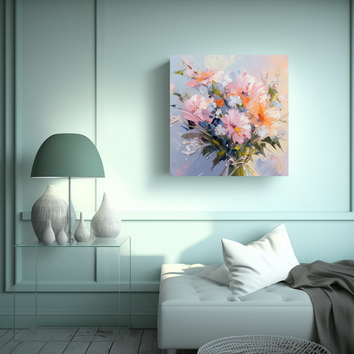 PINTURA FLORAL EN LIENZO ESTILO PASTEL CON 100X100 CM - 2