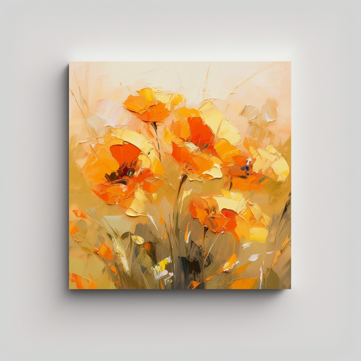 PINTURA DE FLORES AMARILLAS Y NARANJAS SOBRE 40X40 CM - 1