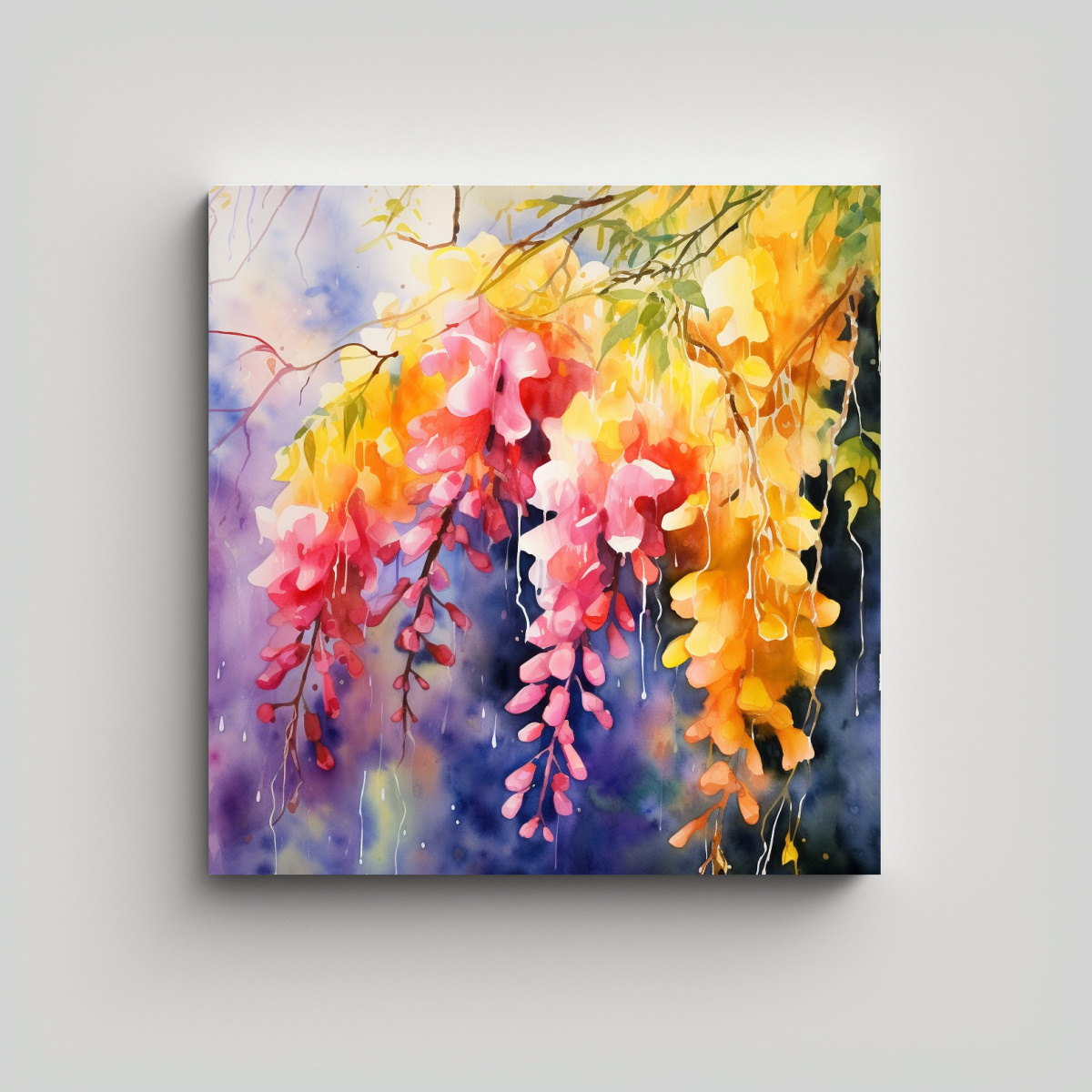PINTURA ABSTRACTA MINIMALISTA DE FLORES DE 90X90 CM - 1