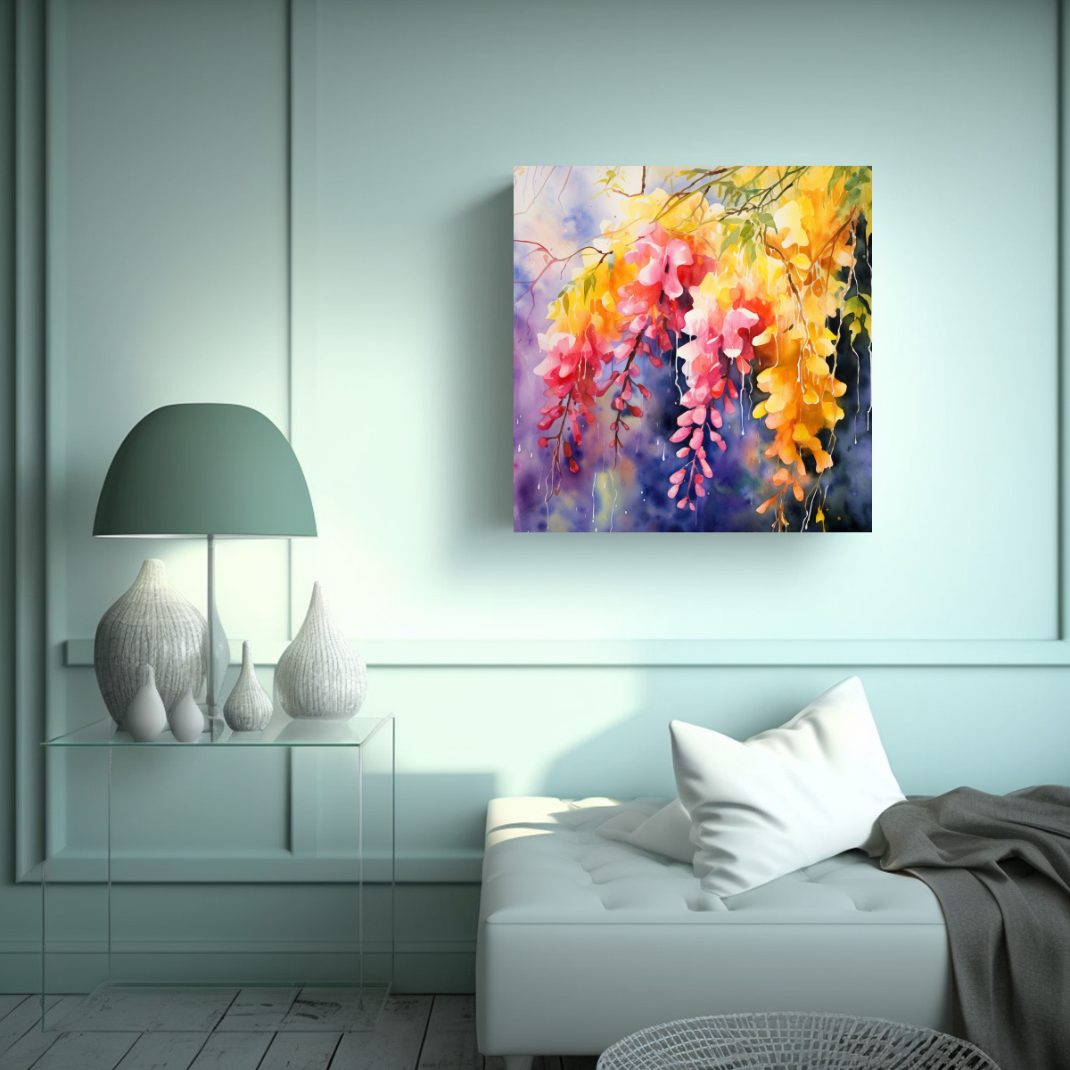 PINTURA ABSTRACTA MINIMALISTA DE FLORES DE 90X90 CM - 2