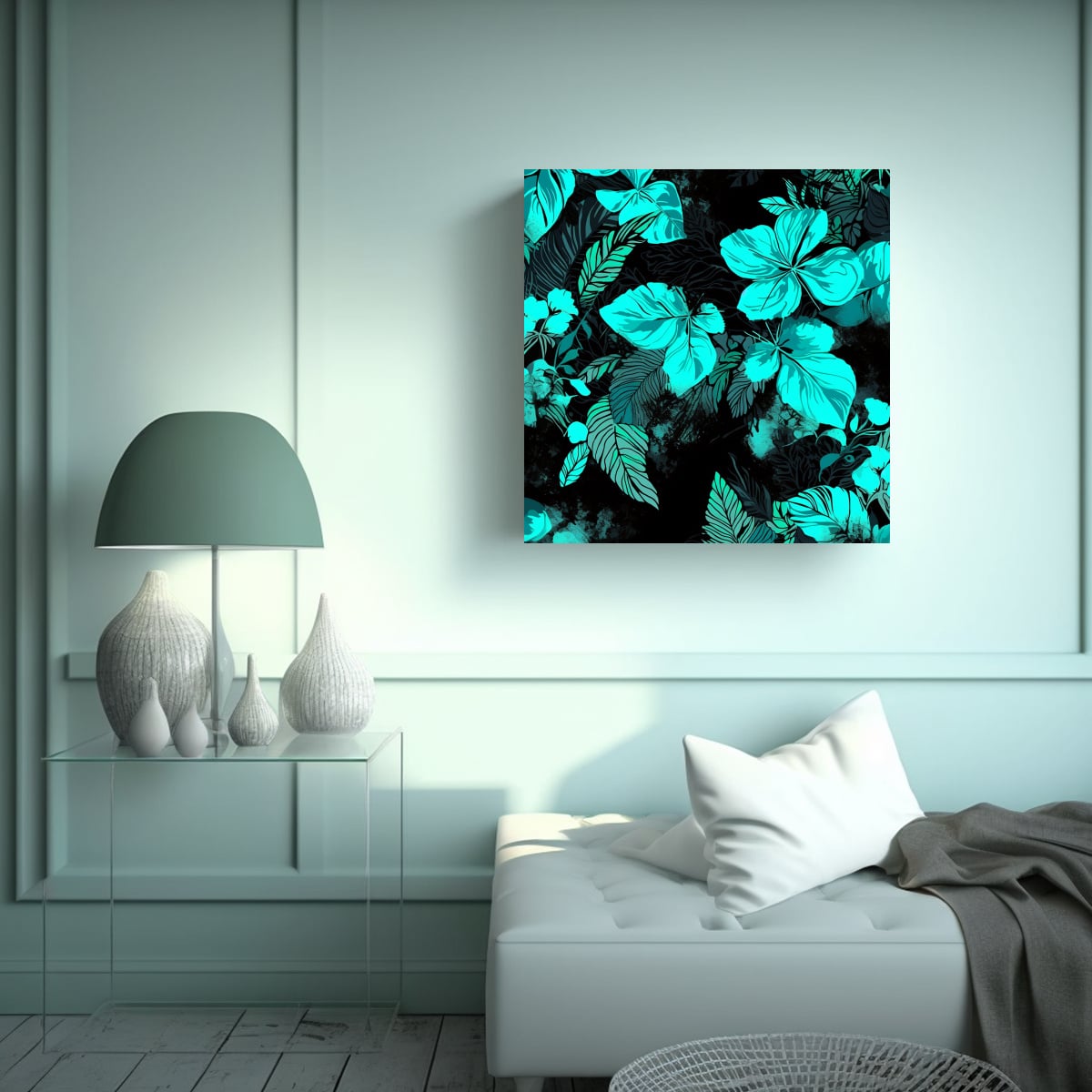 CUADRO ABSTRACCIÓN TURQUESA Y NEGRO CON 30X30 CM - 2