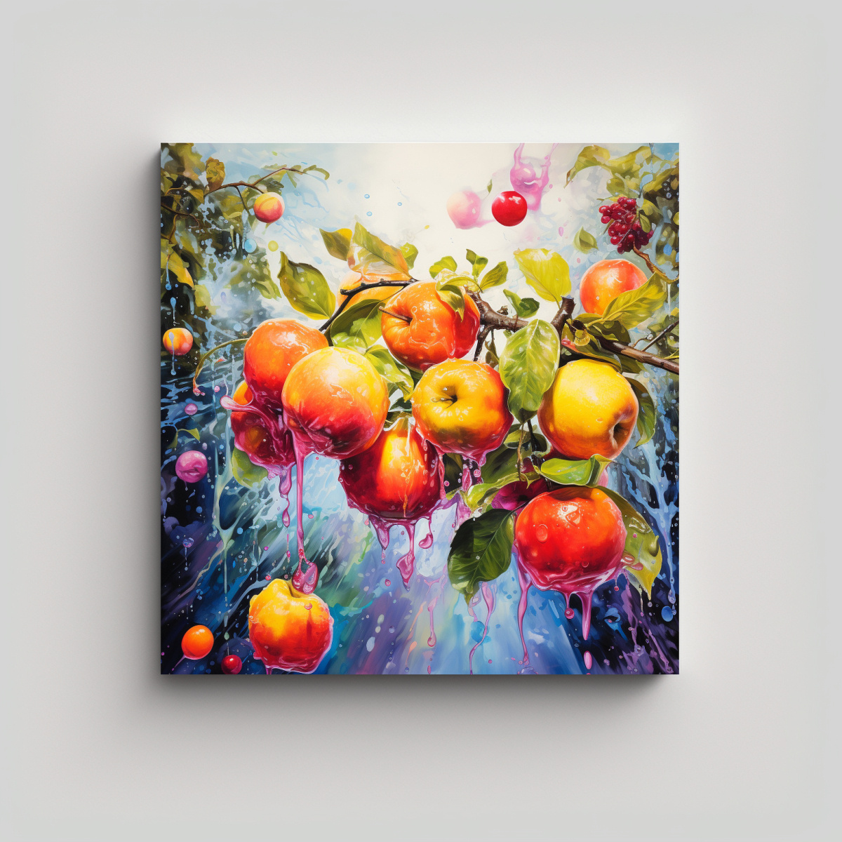 PINTURA ABSTRACTA ACUARELA ÁRBOLES FRUTALES 80X80 CM - 1