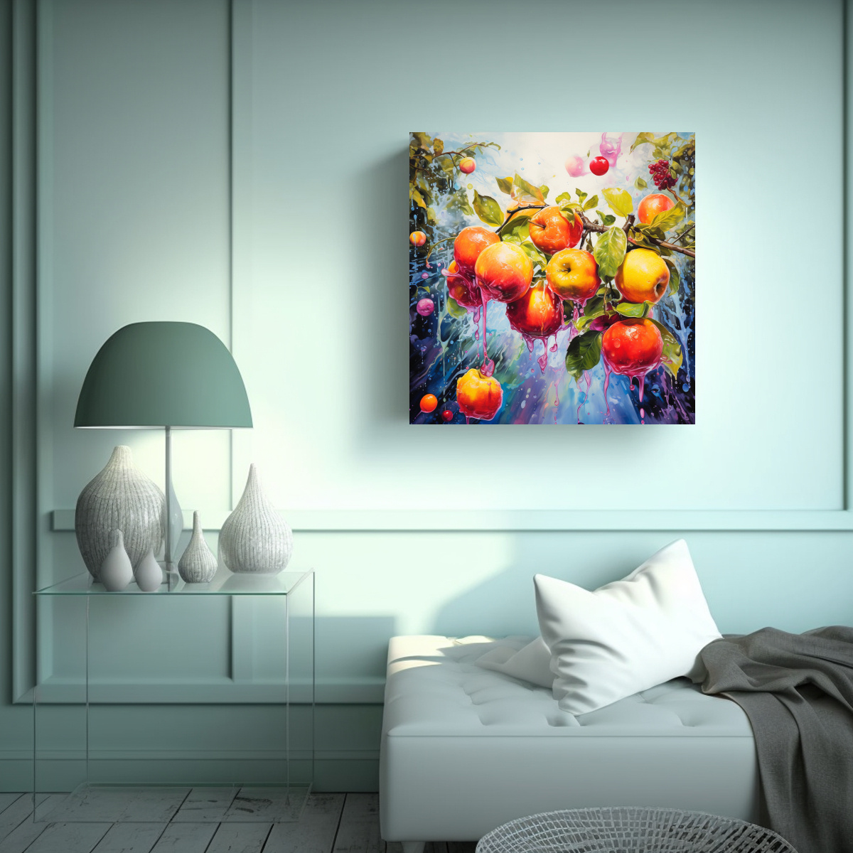 PINTURA ABSTRACTA ACUARELA ÁRBOLES FRUTALES 80X80 CM - 2