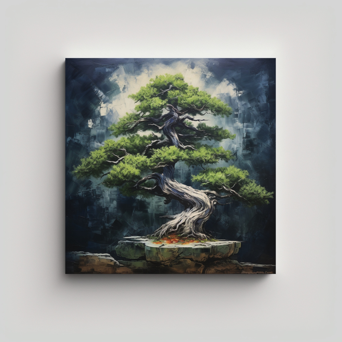 PINTURA ABSTRACTA DE UN ÁRBOL DE ABETO BONSÁI 40X40 CM - 1