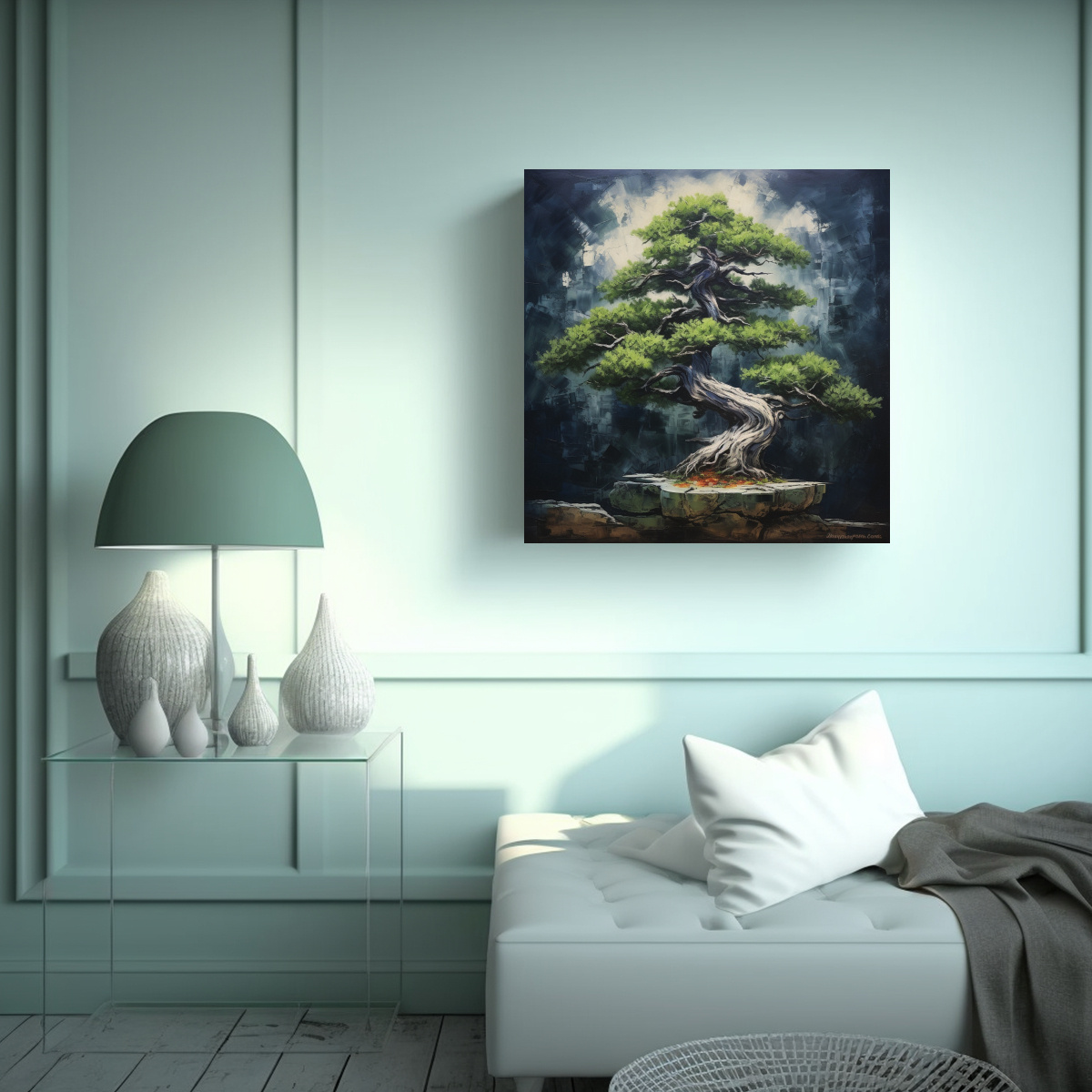 PINTURA ABSTRACTA DE UN ÁRBOL DE ABETO BONSÁI 40X40 CM - 2