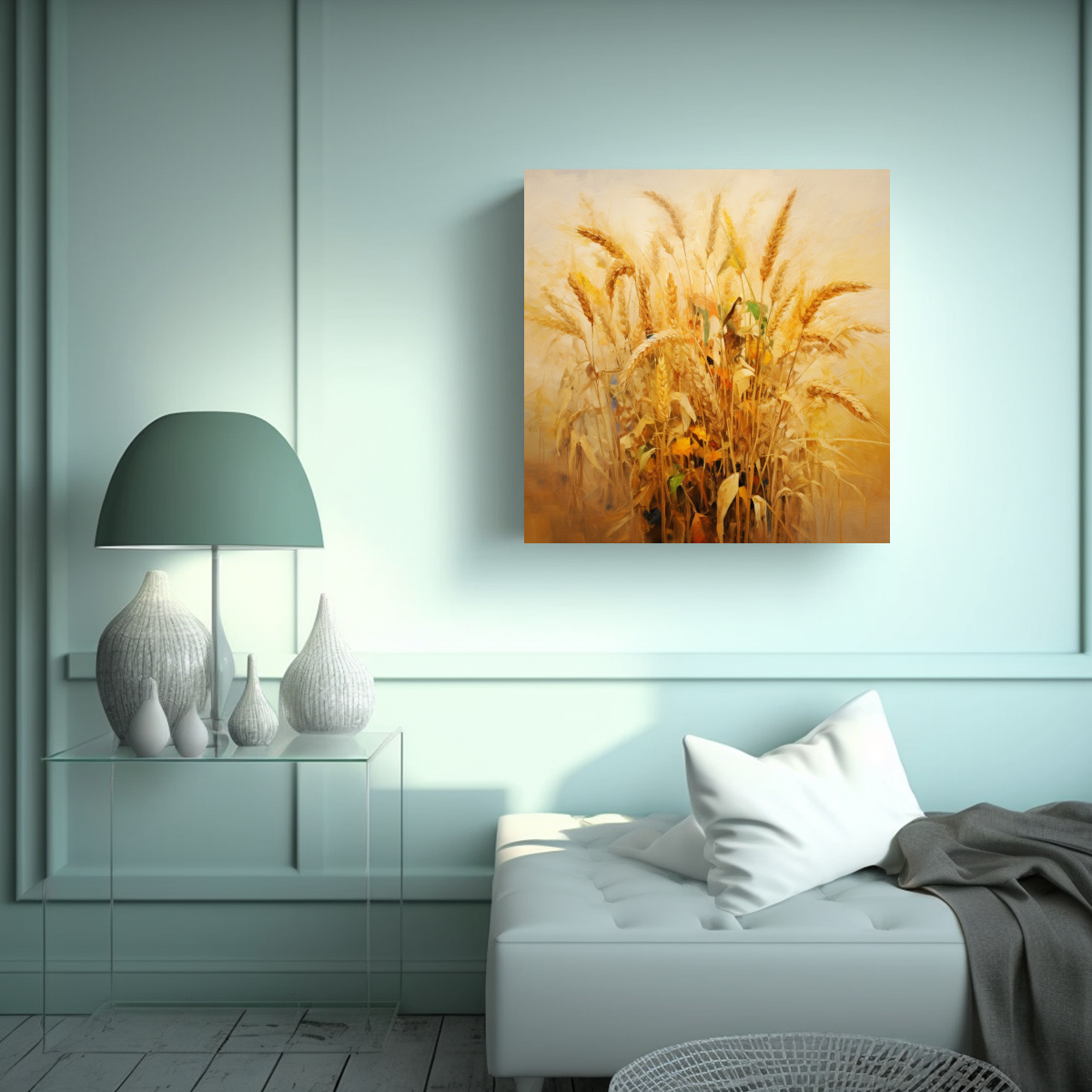 PINTURA ABSTRACTA DE HIERBAS EN GRANO DE ESTILO 90X90 CM - 2