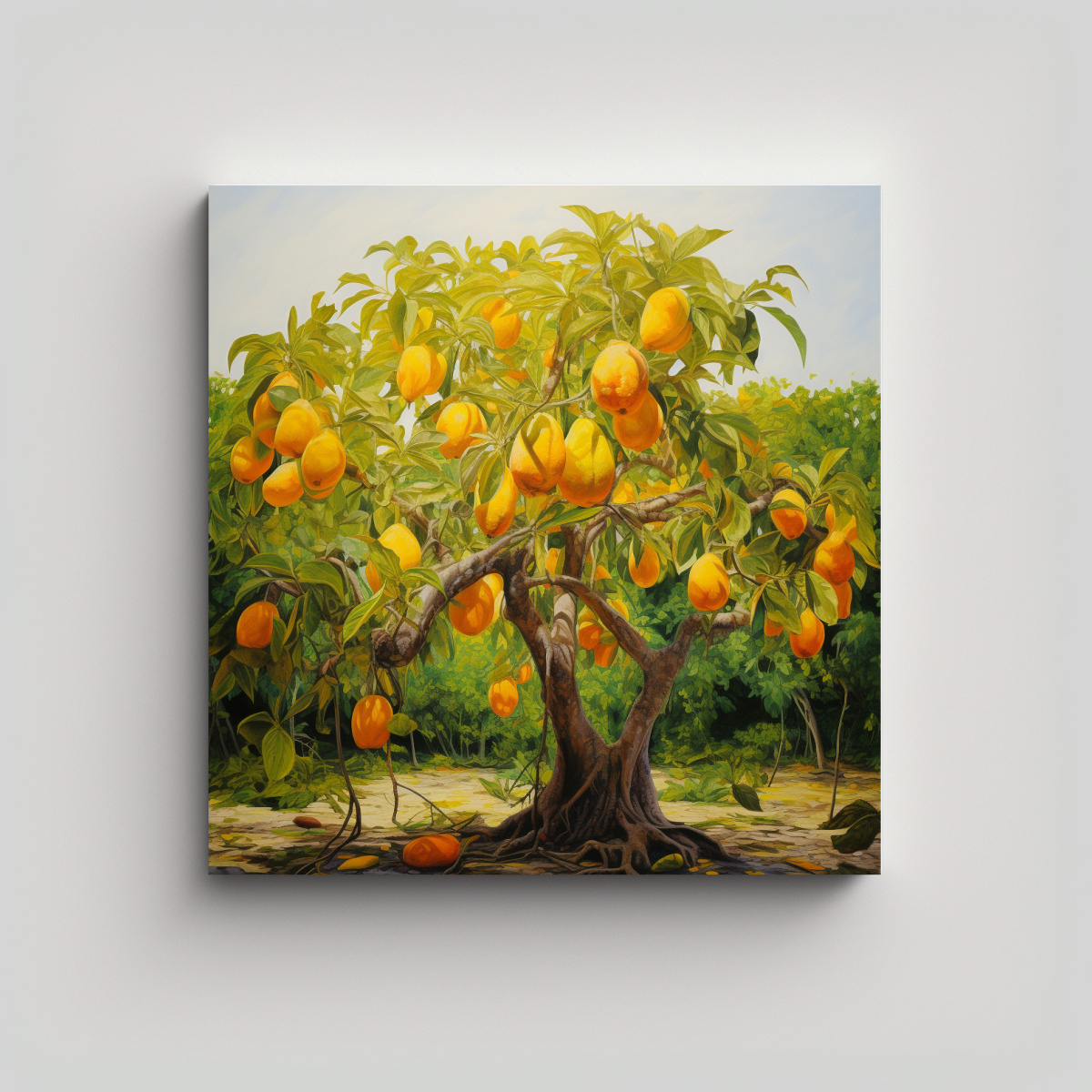 PINTURA ABSTRACTA DE UN ÁRBOL DE MANGO CON 80X80 CM - 1