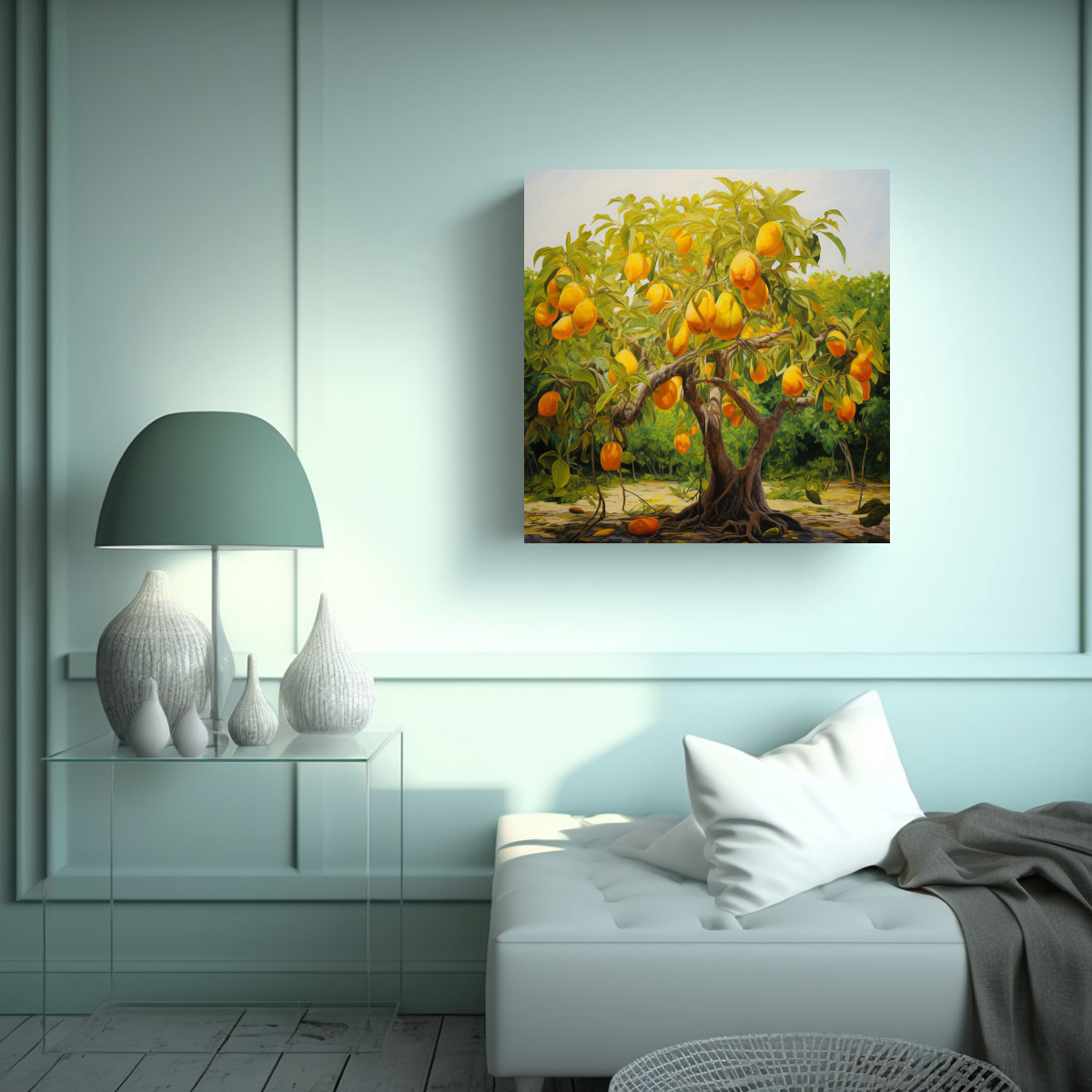 PINTURA ABSTRACTA DE UN ÁRBOL DE MANGO CON 80X80 CM - 2