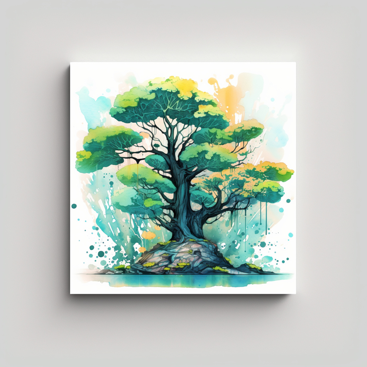 ARTE DE PARED FIGURAS GINKGO BILOBA BONSÁI VERDE 40X40 CM - 1