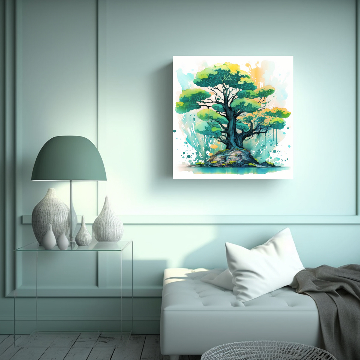 ARTE DE PARED FIGURAS GINKGO BILOBA BONSÁI VERDE 40X40 CM - 2