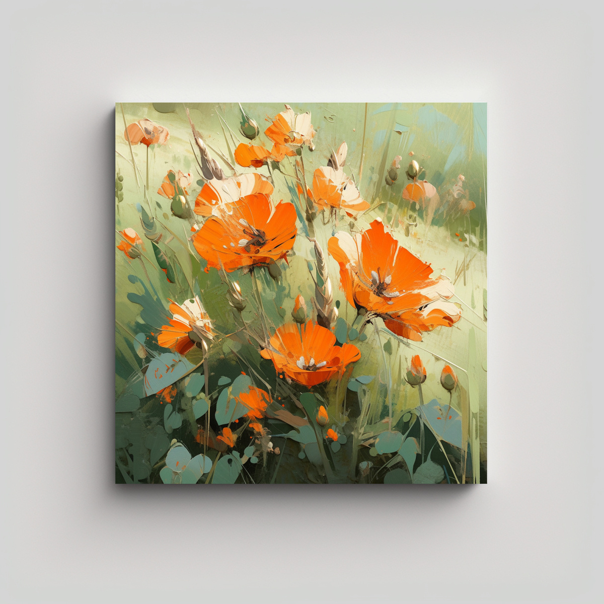 PINTURA EN LIENZO DE FLORES EN COLORES VERDE Y 70X70 CM - 1