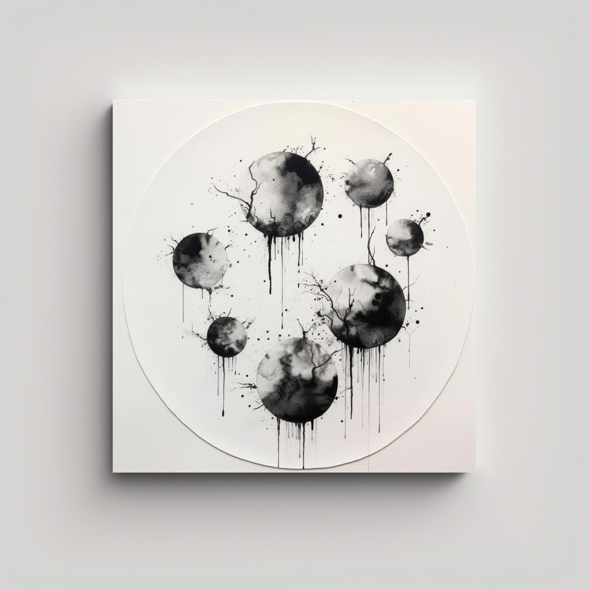 CUADRO VINTAGE DE SALA, DIEZ LUNAS SOBRE BLANCO 90X90 CM - 1