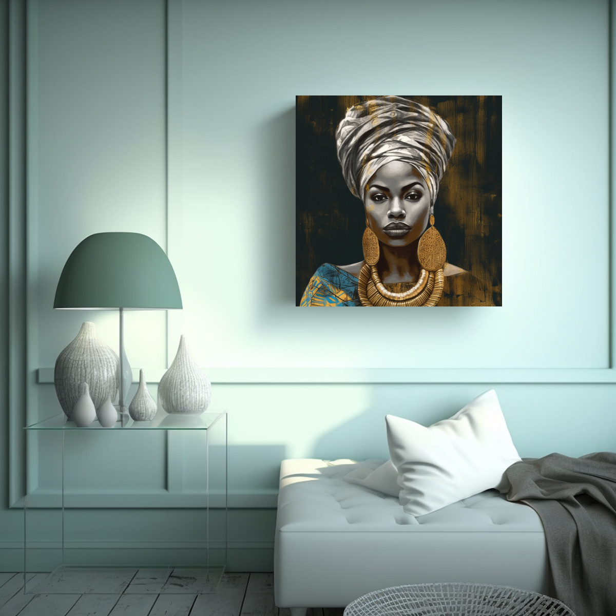 PINTURA DECORATIVA AFRICANA CON MUJER LLEVANDO 30X30 CM - 2