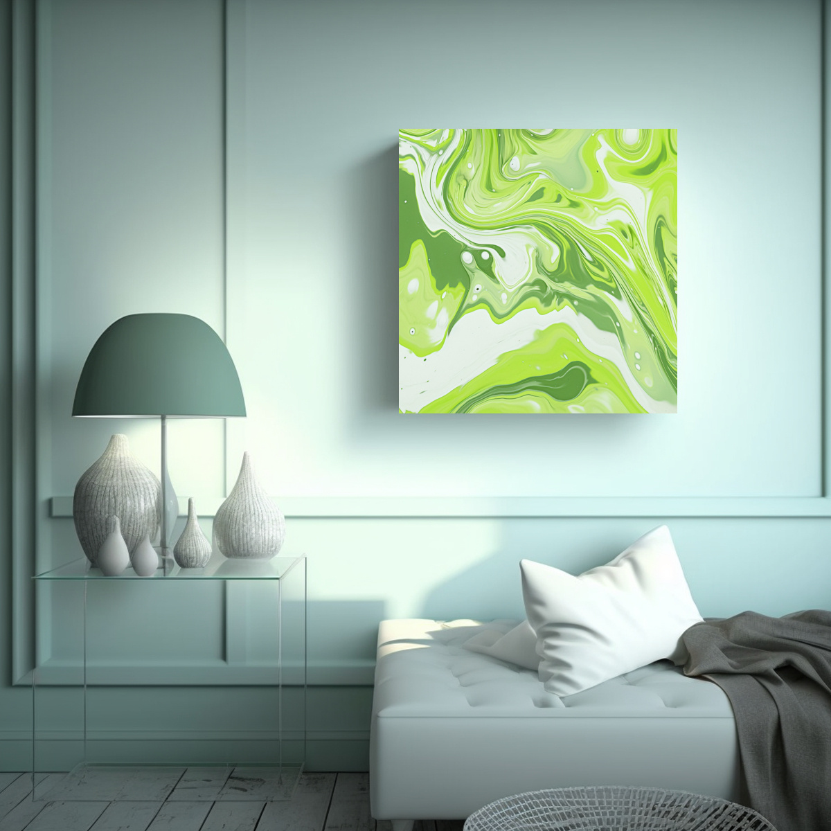 CUADRO DECORATIVO MINIMALISTA FONDO VERDE LIMA 70X70 CM - 2