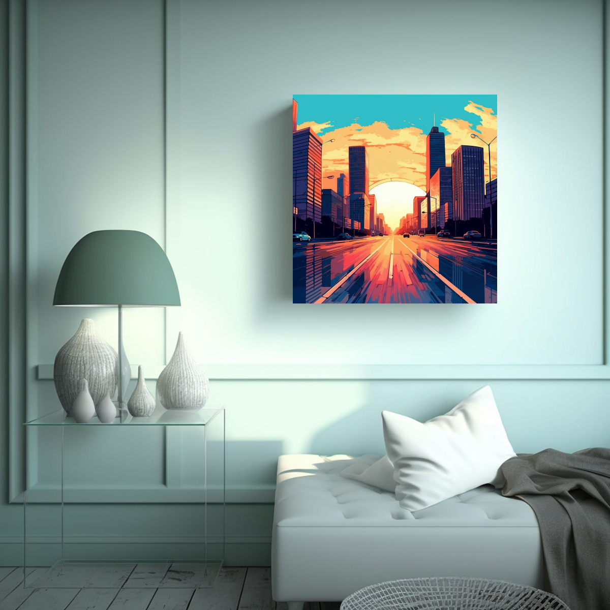 CUADRO CREATIVO PARA SALA DE RASCACIELOS AMANECER 30X30 CM - 2