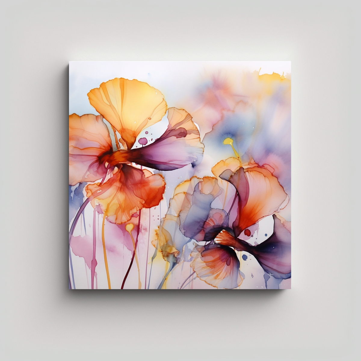 PINTURAS ABSTRACTAS DE FLORES EN ACUARELA 60X60 CM - 1