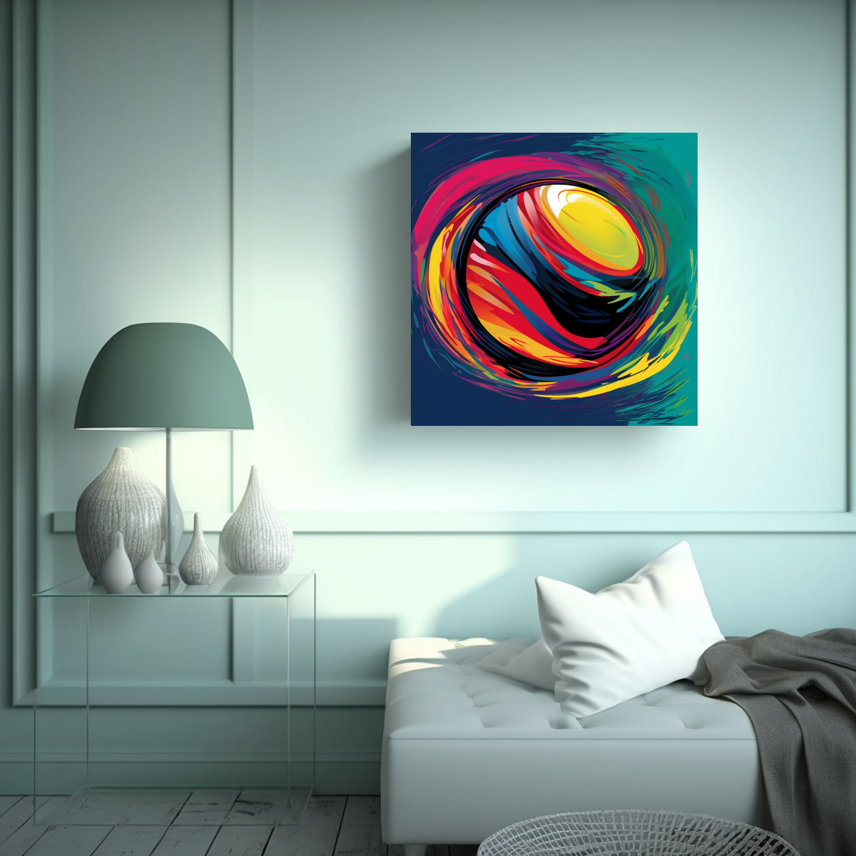 CUADRO ABSTRACTO DE TENIS CON COLORES VIBRANTES Y 90X90 CM - 2