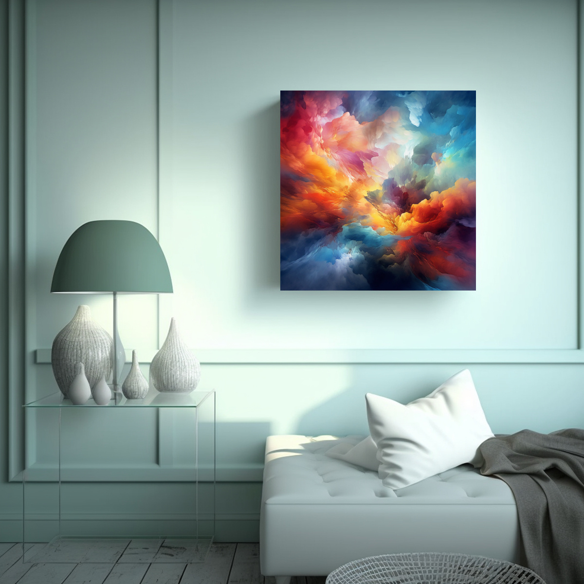CUADRO ABSTRACTO DE TONOS EXPOSICIÓN CON NUBES 50X50 CM - 2