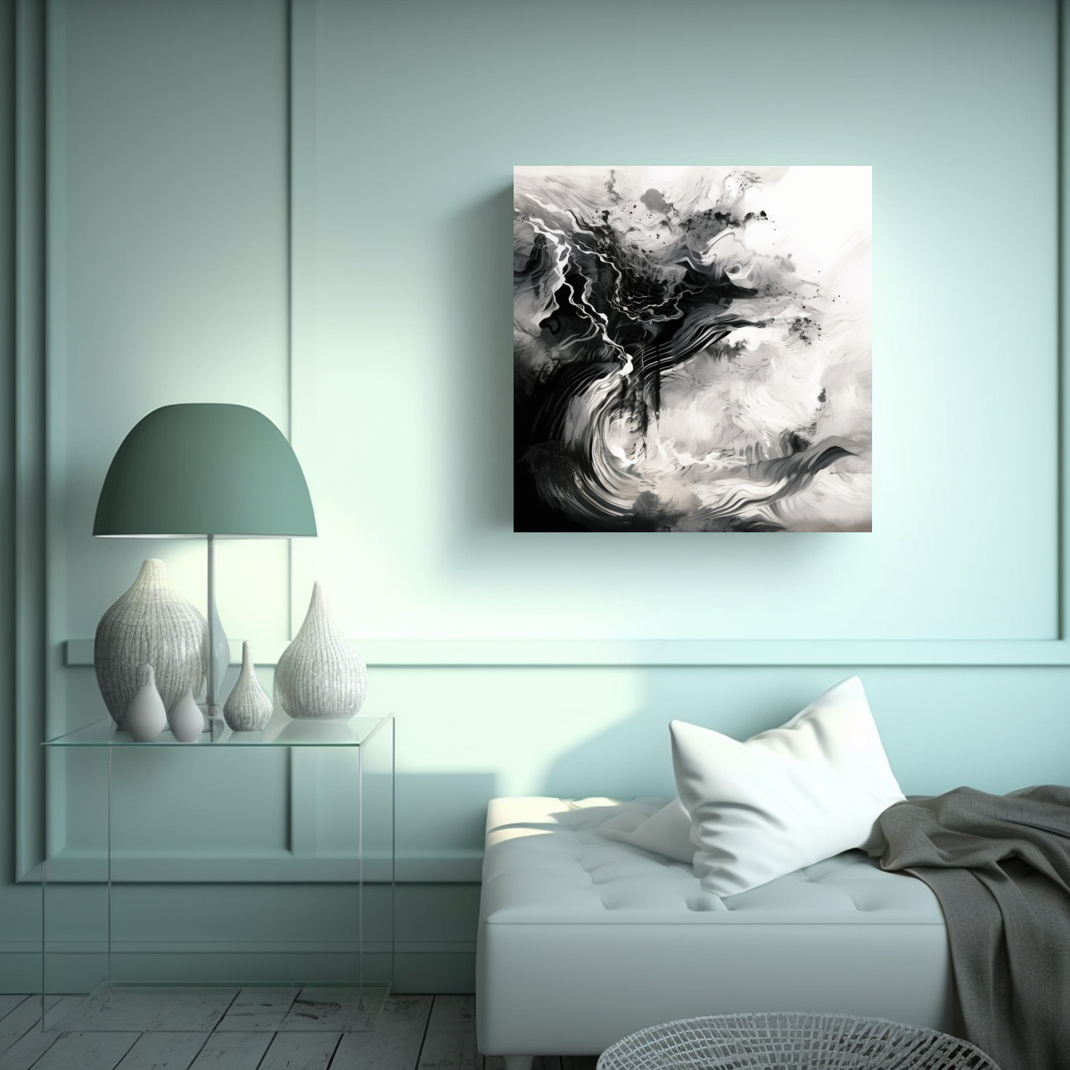 CUADRO ABSTRACTO FANTASÍA EN BLANCO Y NEGRO CON 30X30 CM - 2