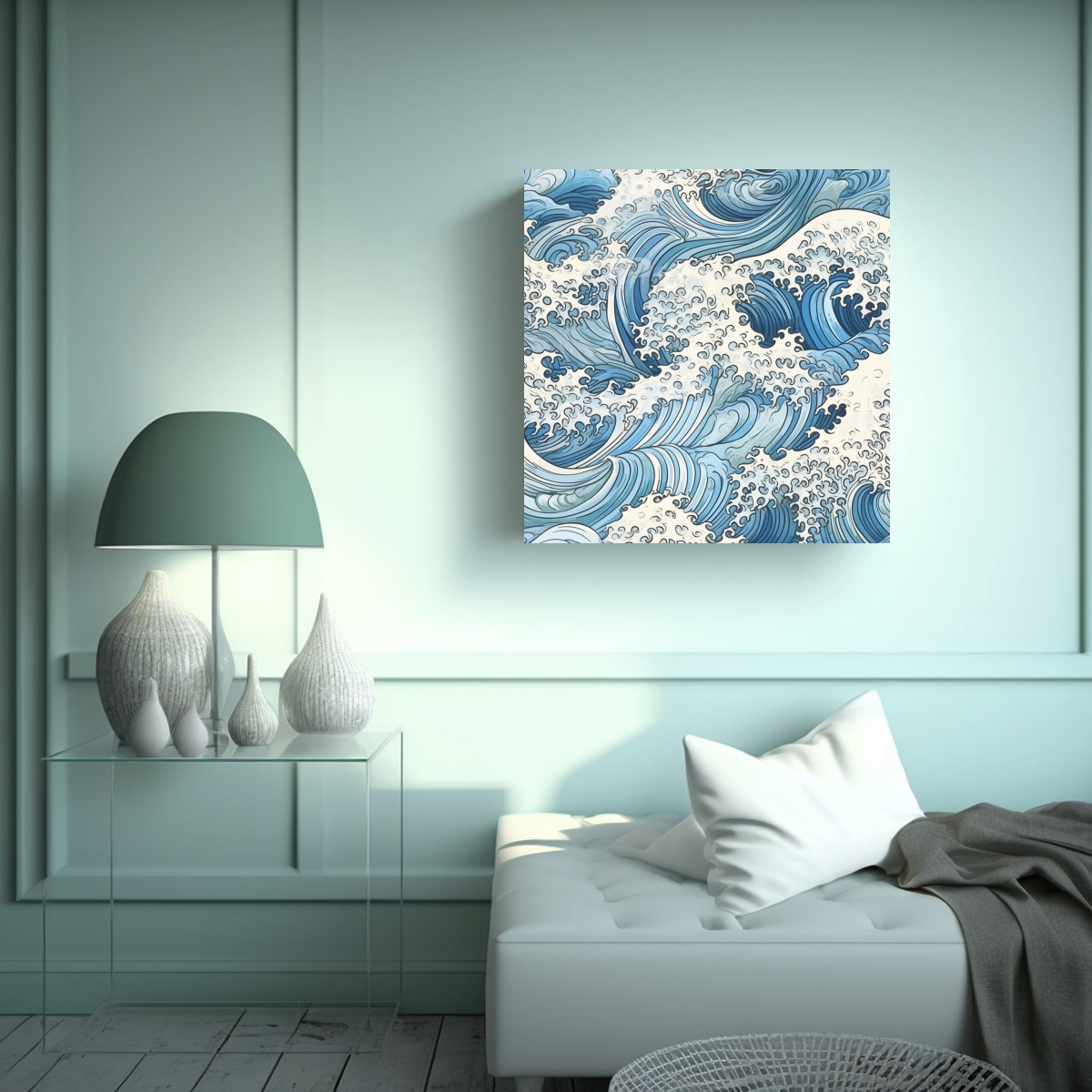 PINTURAS DECORATIVAS DE ONDAS JAPONESAS EN 80X80 CM - 2