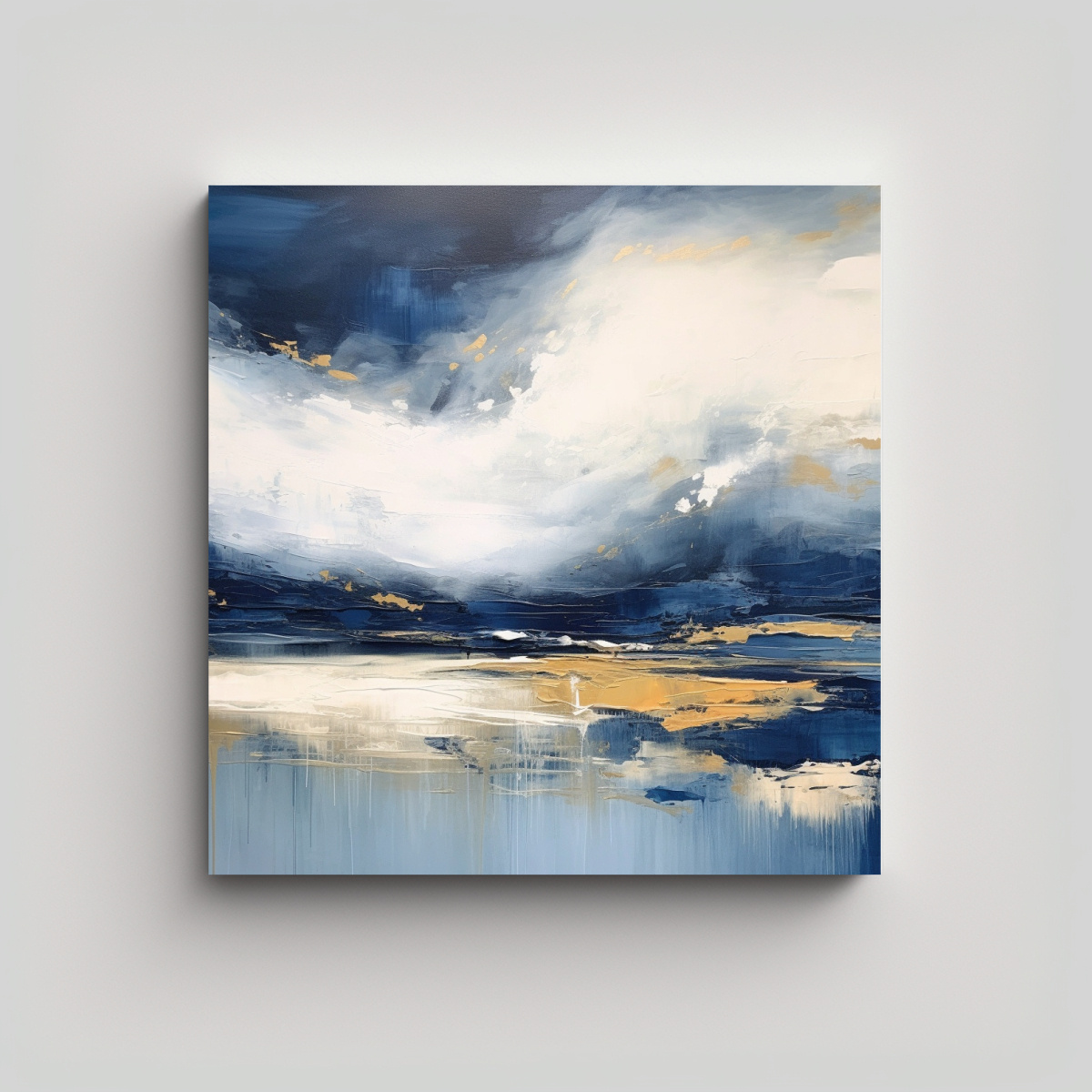 CUADRO CALIDOS MINIMALISTA EN AZUL Y DORADO SOBRE 30X30 CM - 1