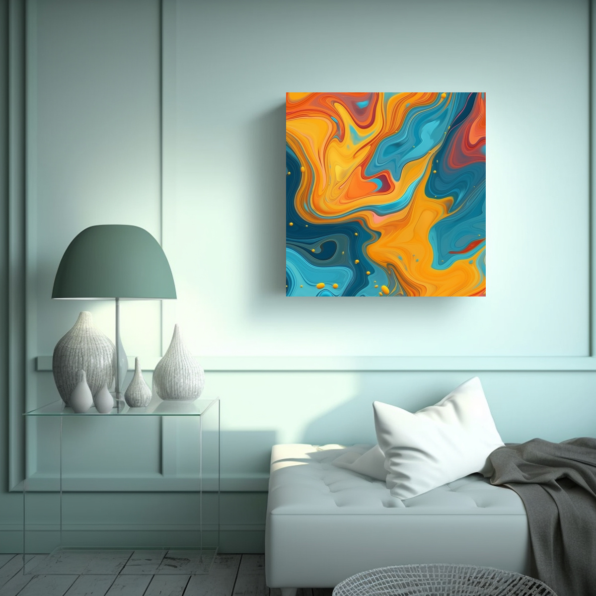 PINTURA DECORATIVA ABSTRACTA MULTICOLOR FLUIDA 70X70 CM - 2