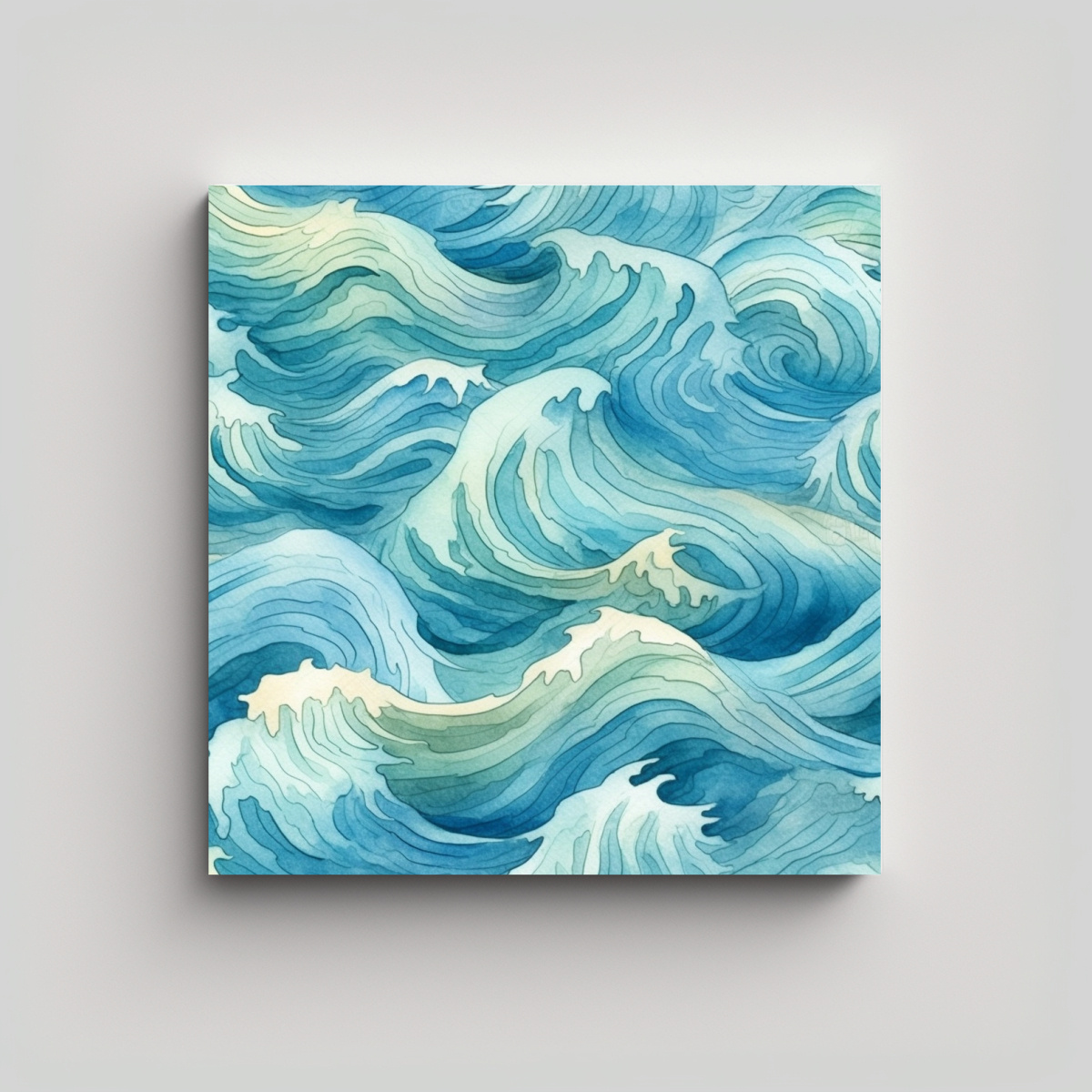 CUADRO DECORATIVO DE ACUARELA CON ONDAS CULTURALES 100X100 CM - 1