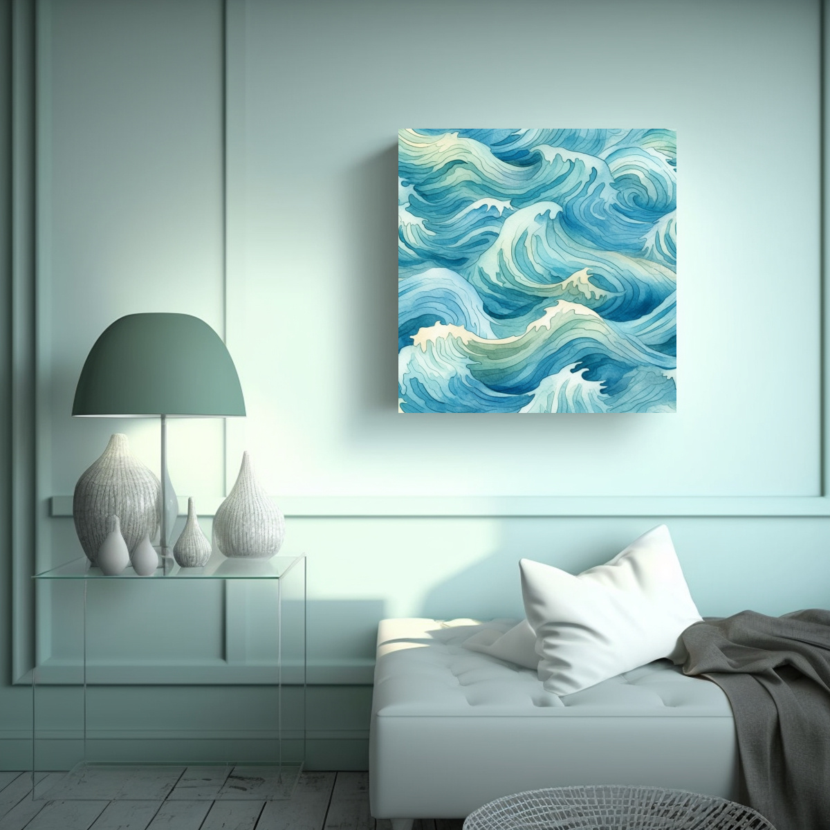 CUADRO DECORATIVO DE ACUARELA CON ONDAS CULTURALES 100X100 CM - 2