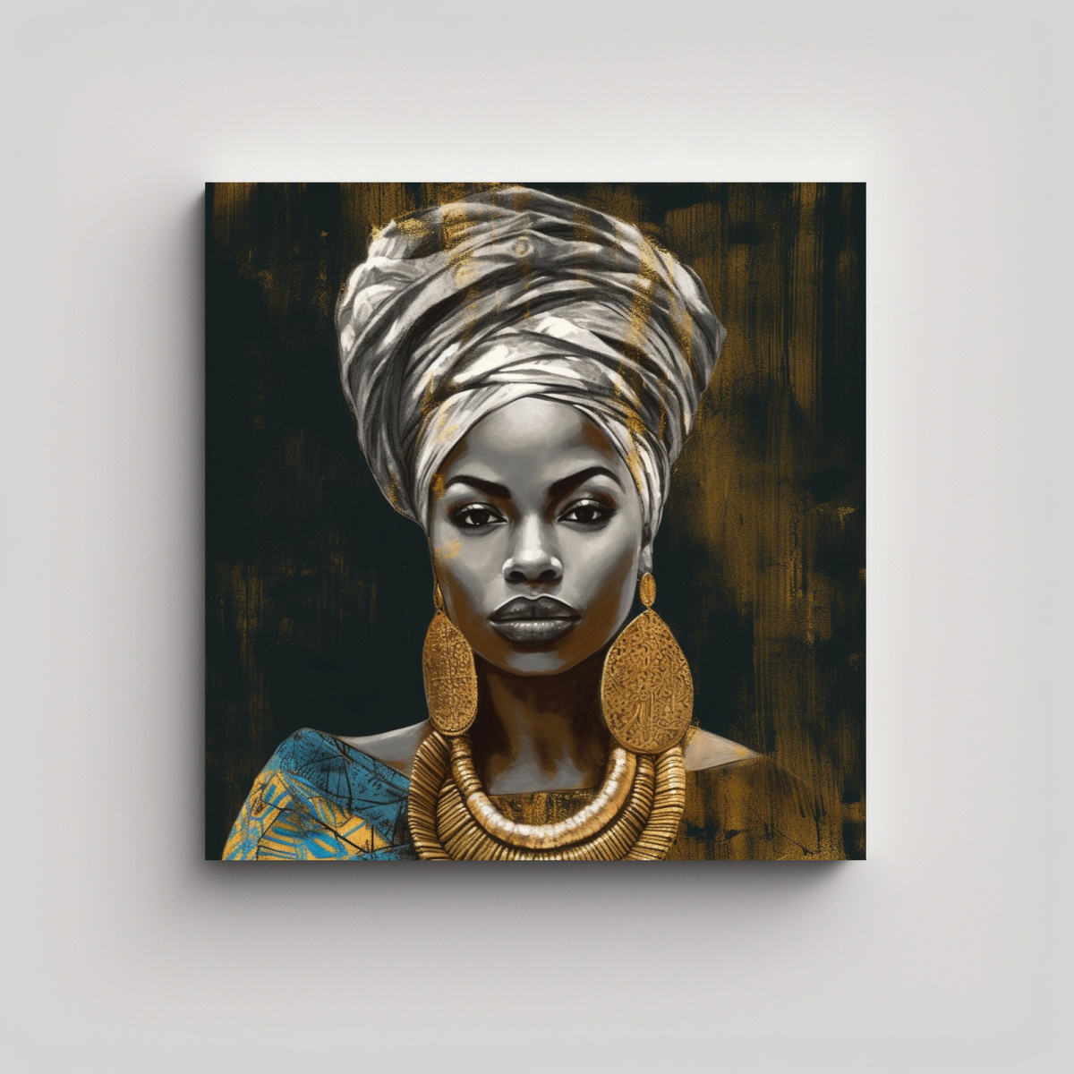 PINTURA DECORATIVA AFRICANA CON MUJER LLEVANDO 70X70 CM - 1
