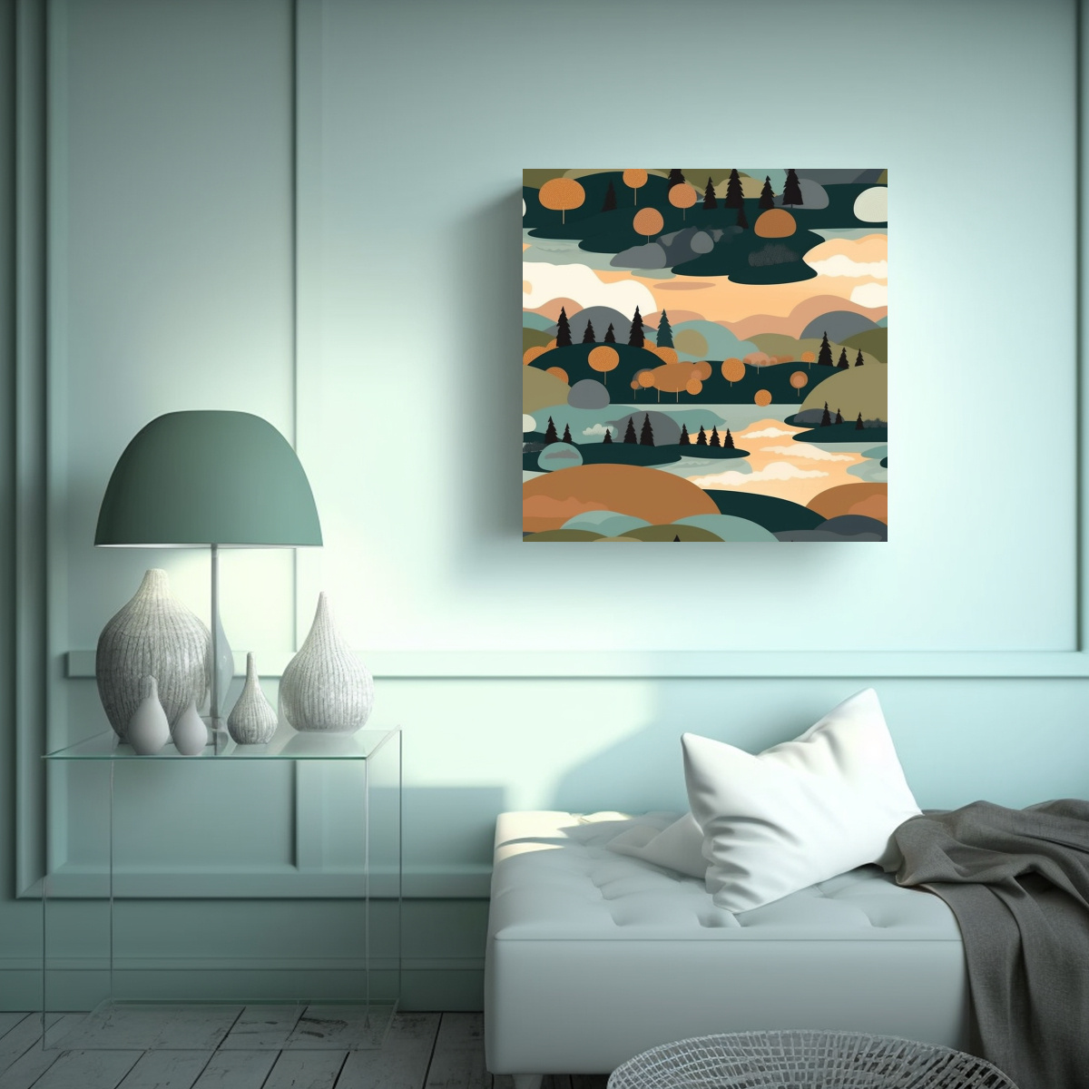PAISAJE SUECO MINIMALISTA EN LIENZO: COLORES 60X60 CM - 2