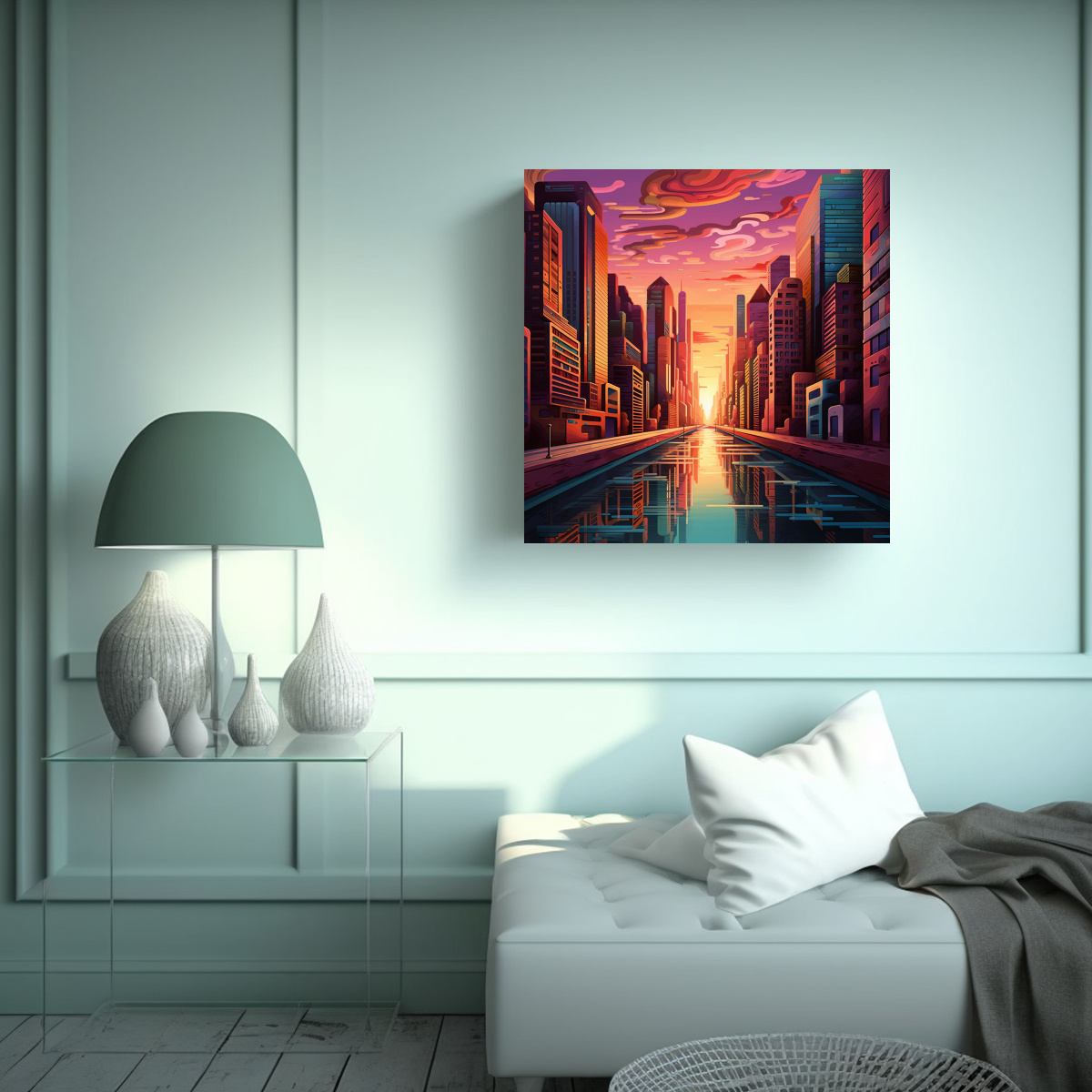 PINTURAS DECORATIVAS DE LA CIUDAD MODERNA CON 90X90 CM - 2