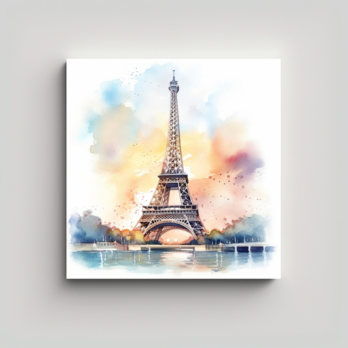 CUADRO ACUARELA CONTRASTE TORRE EIFFEL DIBUJADO 30X30 CM - 1