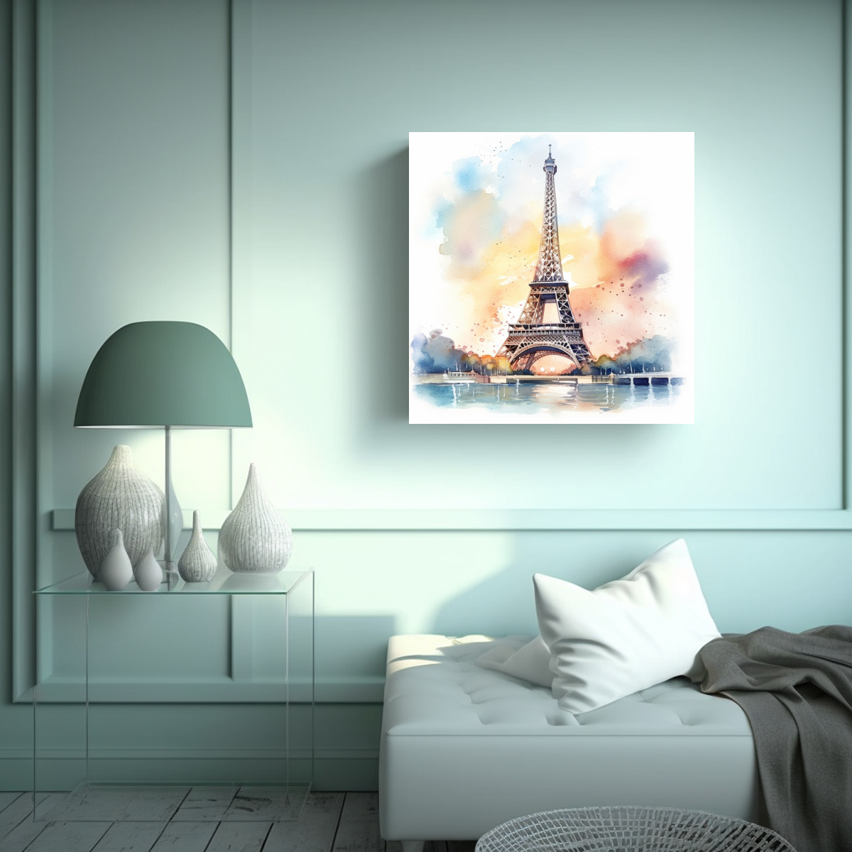 CUADRO ACUARELA CONTRASTE TORRE EIFFEL DIBUJADO 30X30 CM - 2