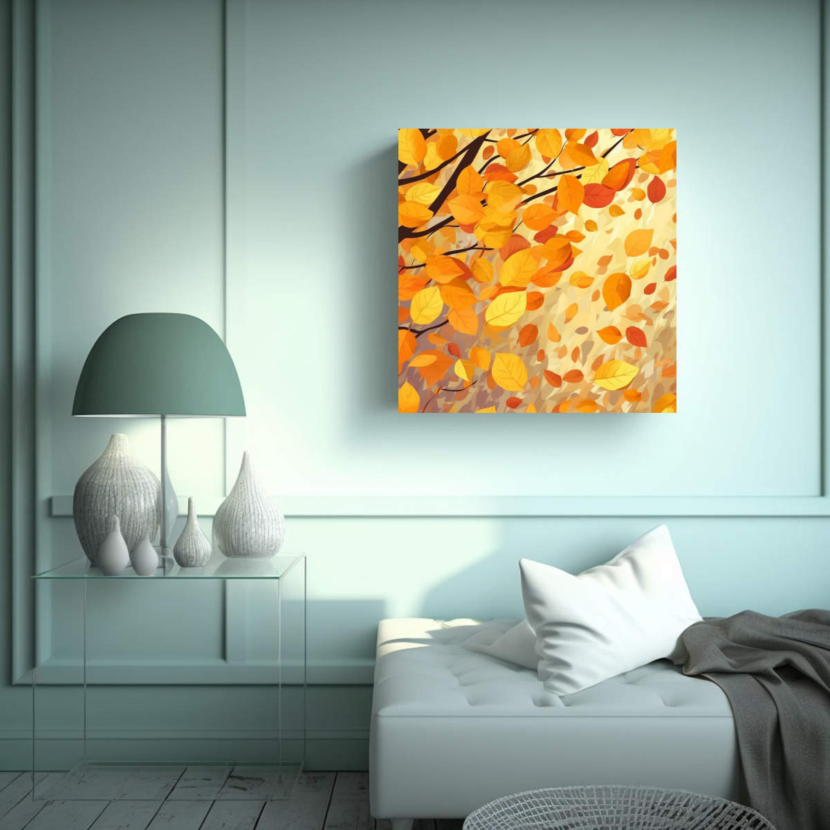 CUADRO DECORATIVO LIENZO IMAGEN ARTESANAL HOJAS 40X40 CM - 2