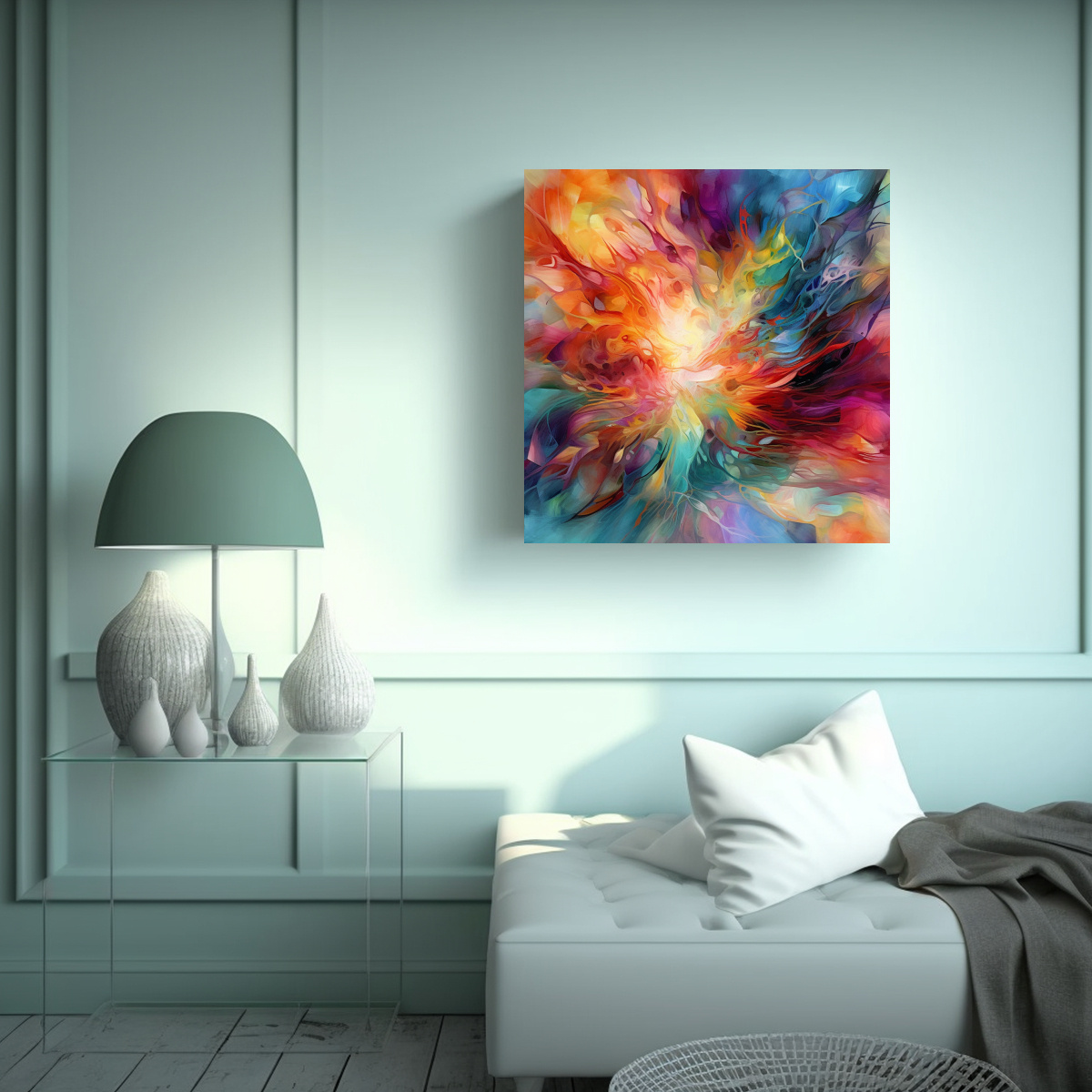 CUADRO ABSTRACTO DE PARED COLORIDO Y SIMÉTRICO 80X80 CM - 2