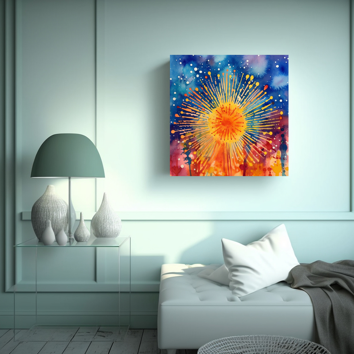 ARTE ACUARELA DE FUEGOS ARTIFICIALES EN EL 4 DE 30X30 CM - 2