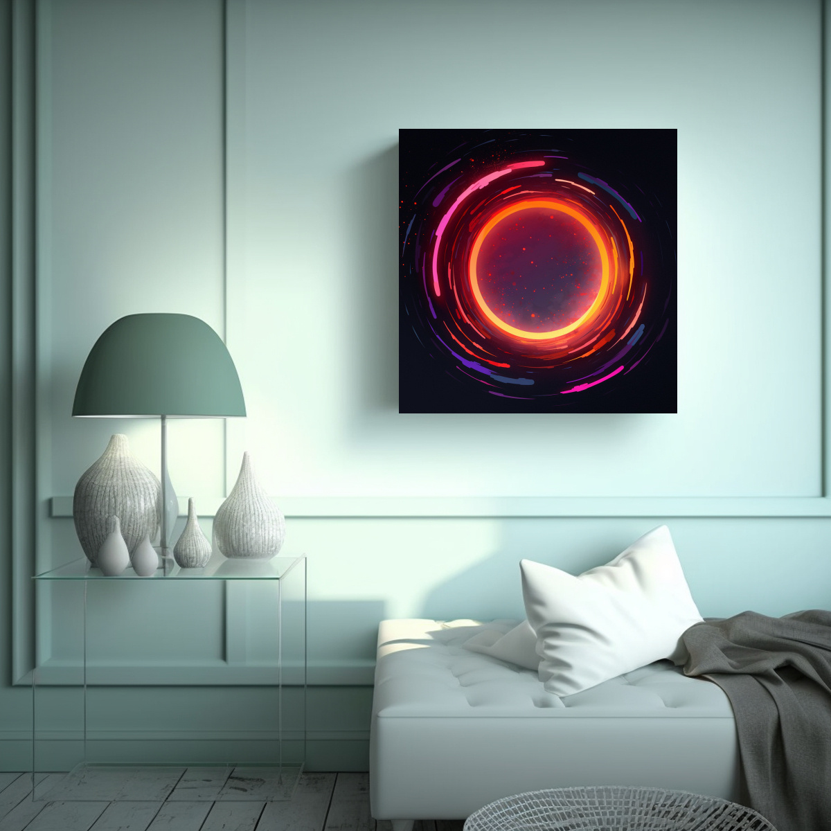 PINTURA DECORATIVA ARTE DIBUJO CÍRCULO RADIANTE 90X90 CM - 2