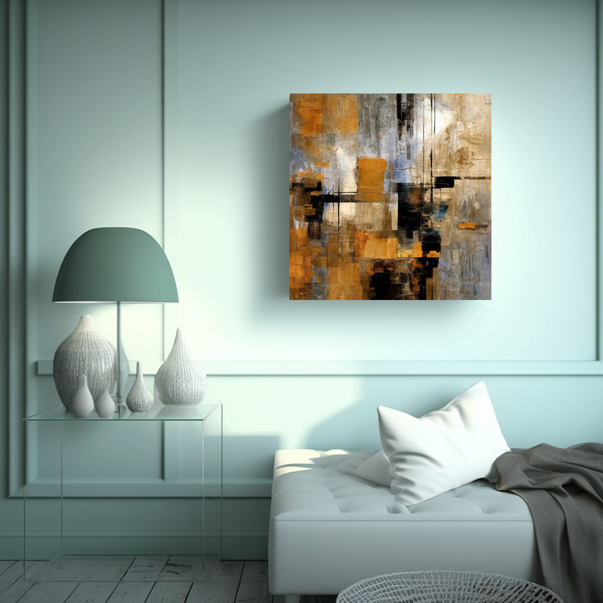 PINTURA ABSTRACTA EN TELA PERSPECTIVA GRISES, 50X50 CM - 2