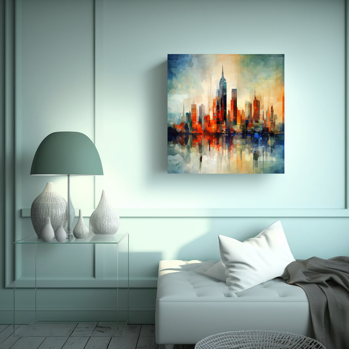 CUADRO ABSTRACTO FLORAL LA CIUDAD DE NUEVA YORK 100X100 CM - 2