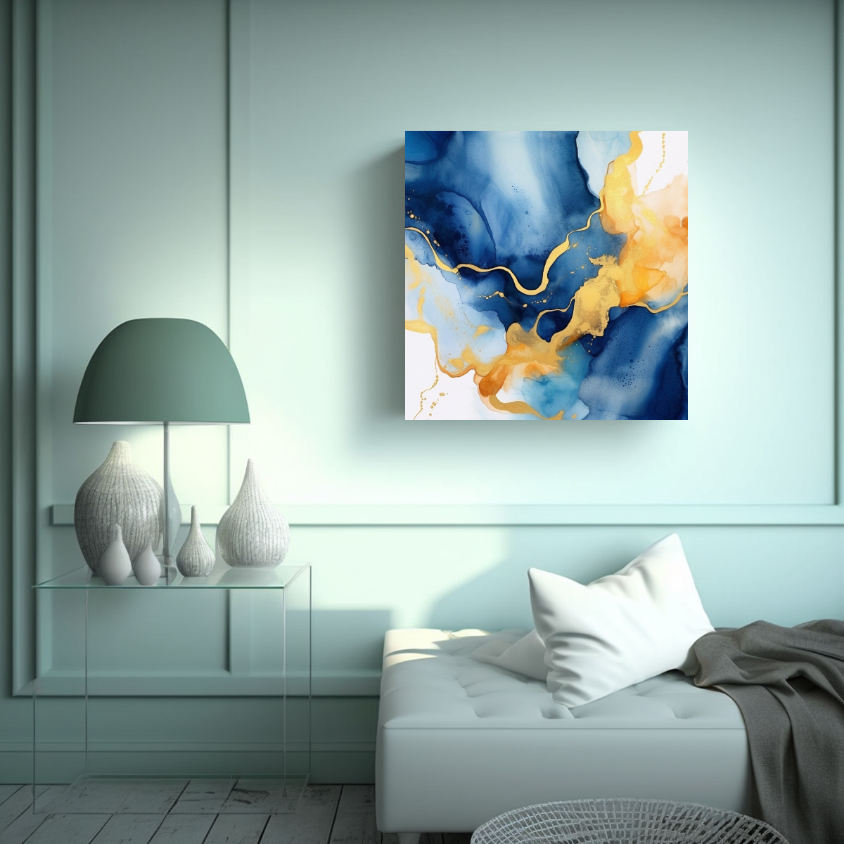 PINTURAS DECORATIVAS ABSTRACTAS DE ACUARELA BLUE 90X90 CM - 2